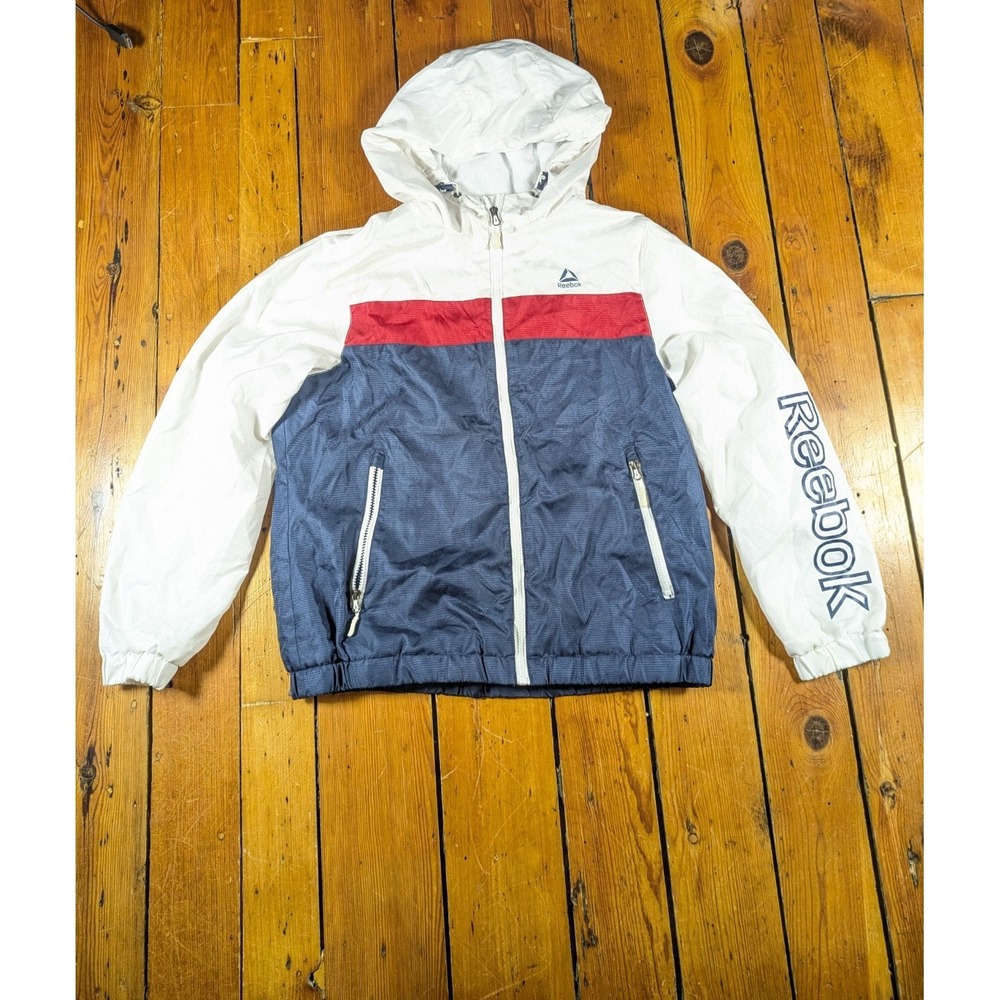 Vintage 90s Reebok Windbreaker Jacket L  Colorblock Hooded Full Zip